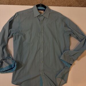 Age of Wisdom Men’s Large Blue Cotton Button-Down Coastal Resort Shirt Roll Tab